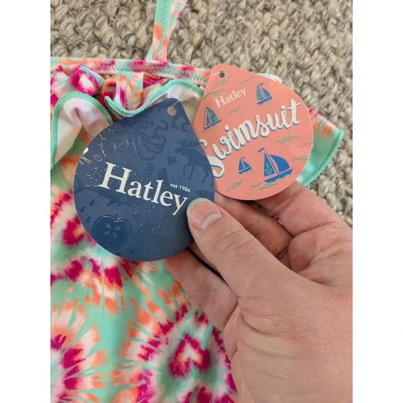 NWT Hatley Swim Rainbow Tie Dye Glow Hearts 1 Piece Swimsuit Ruffle Trim Girls 8 - Picture 3 of 7